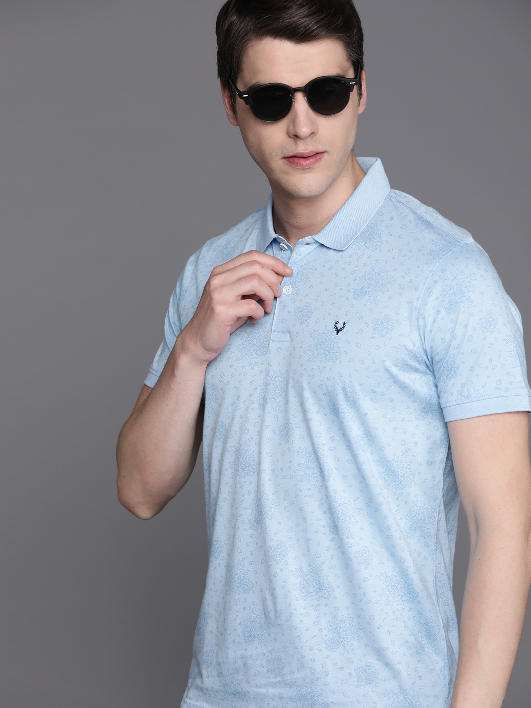 

Allen Solly Floral Printed Polo Collar Pure Cotton T-shirt, Blue