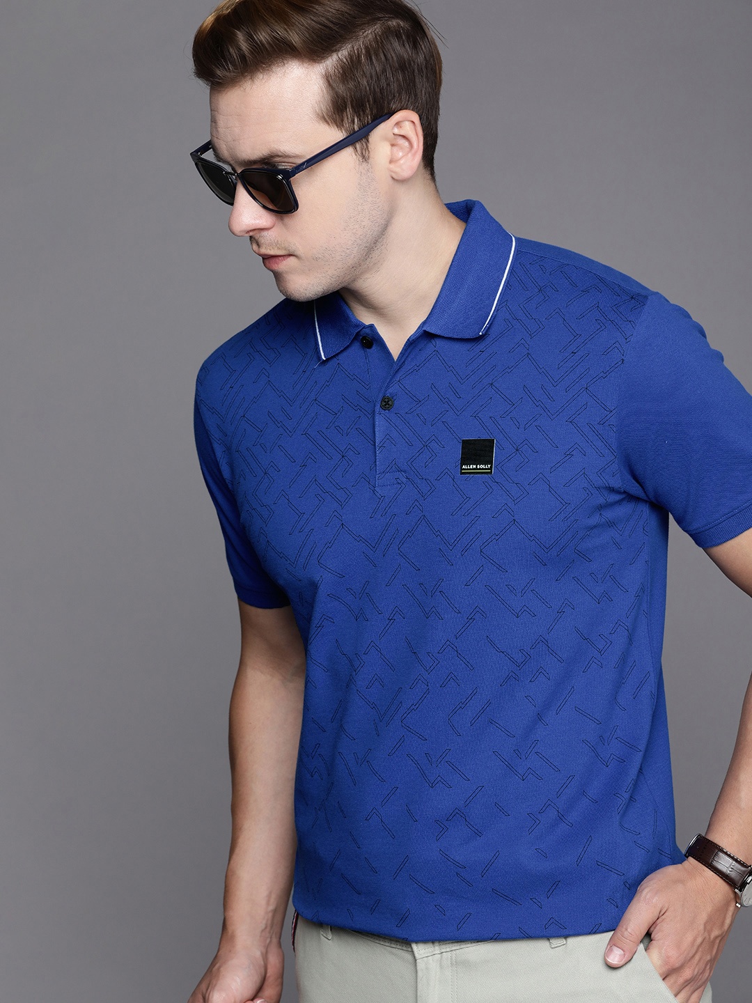

Allen Solly Geometric Printed Polo Collar T-shirt, Blue