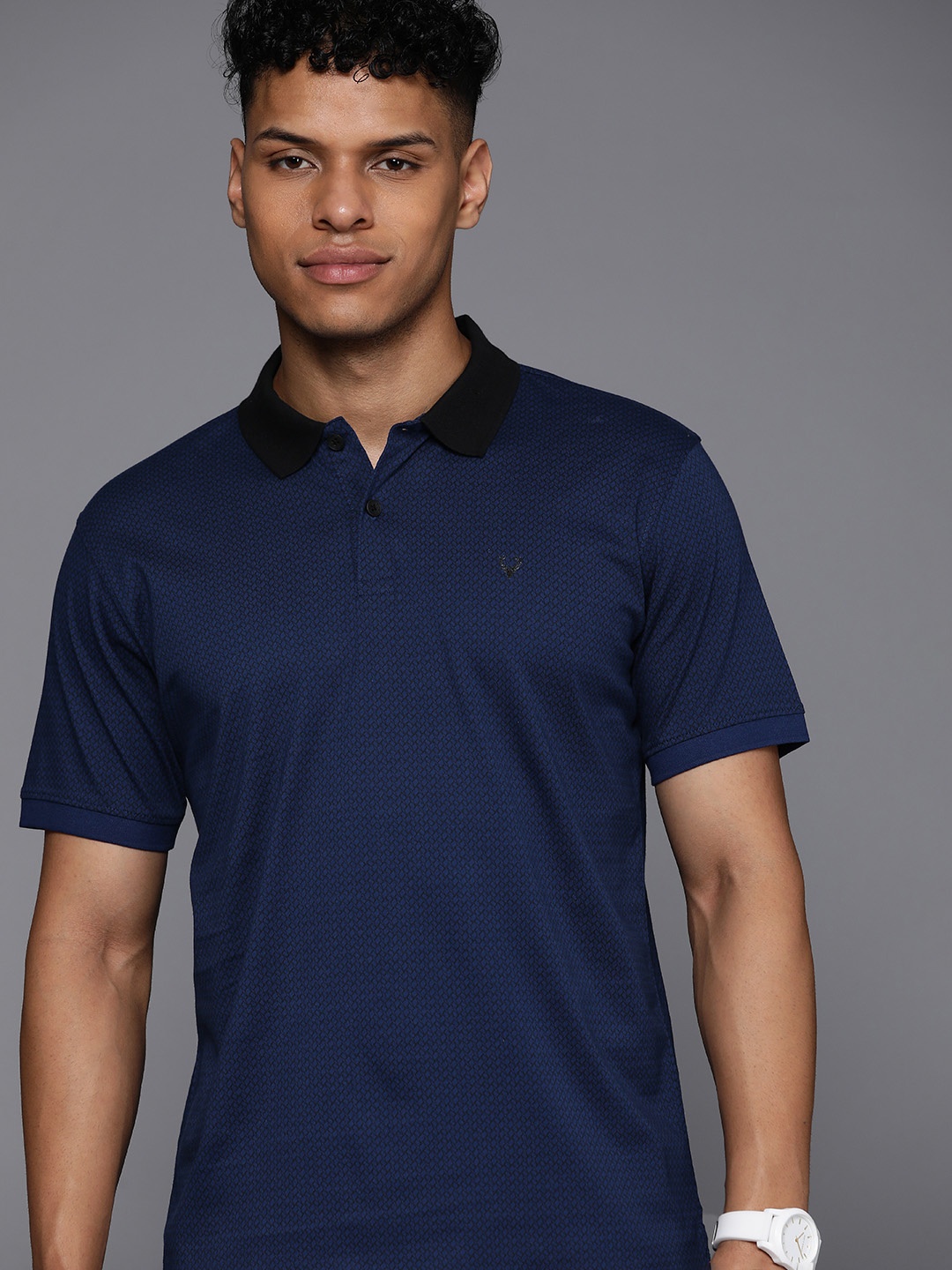 

Allen Solly Printed Polo Collar Pure Cotton T-shirt, Navy blue