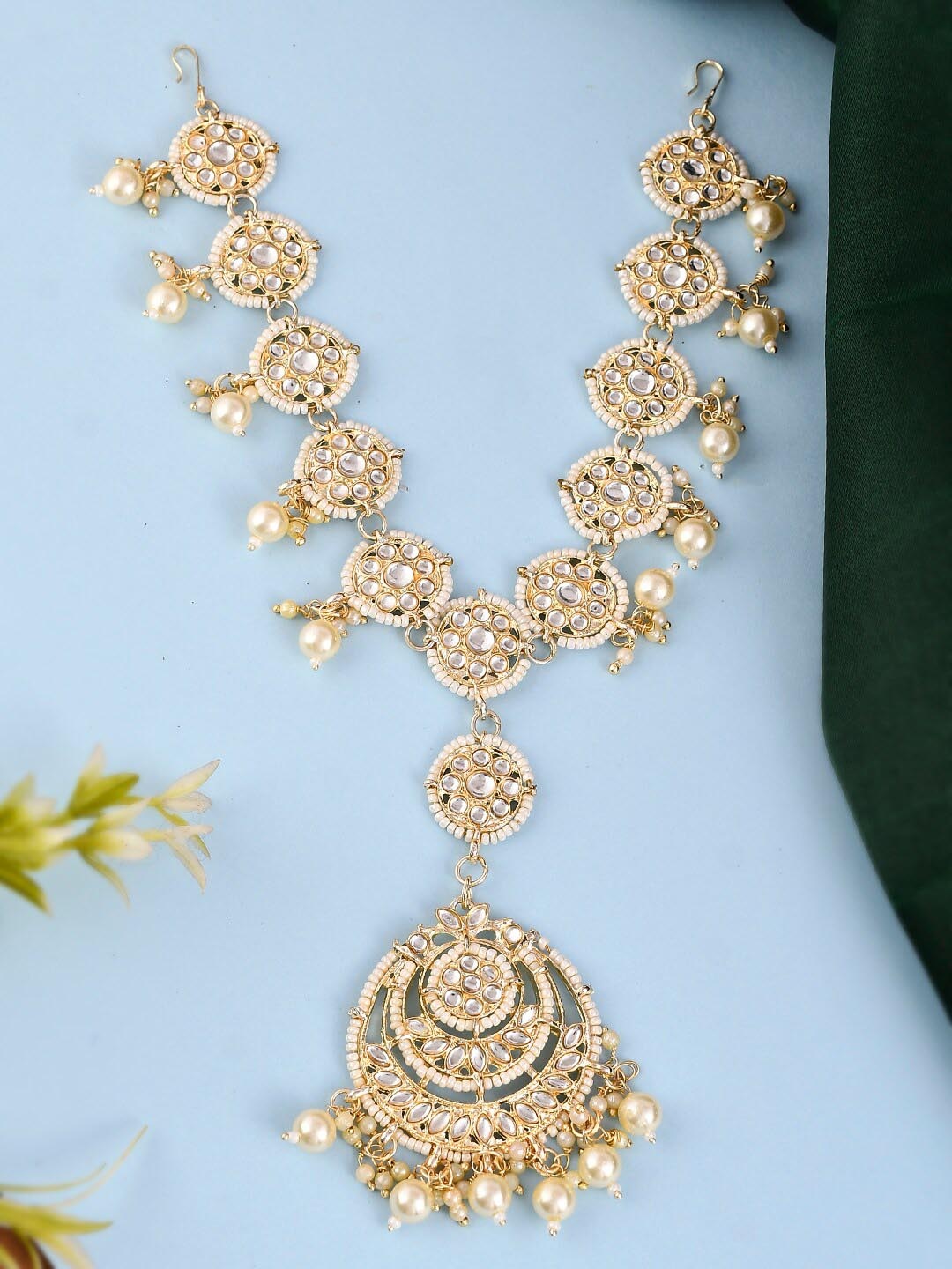 

Sanjog Gold-Plated Kundan-Studded & Beaded Matha Patti