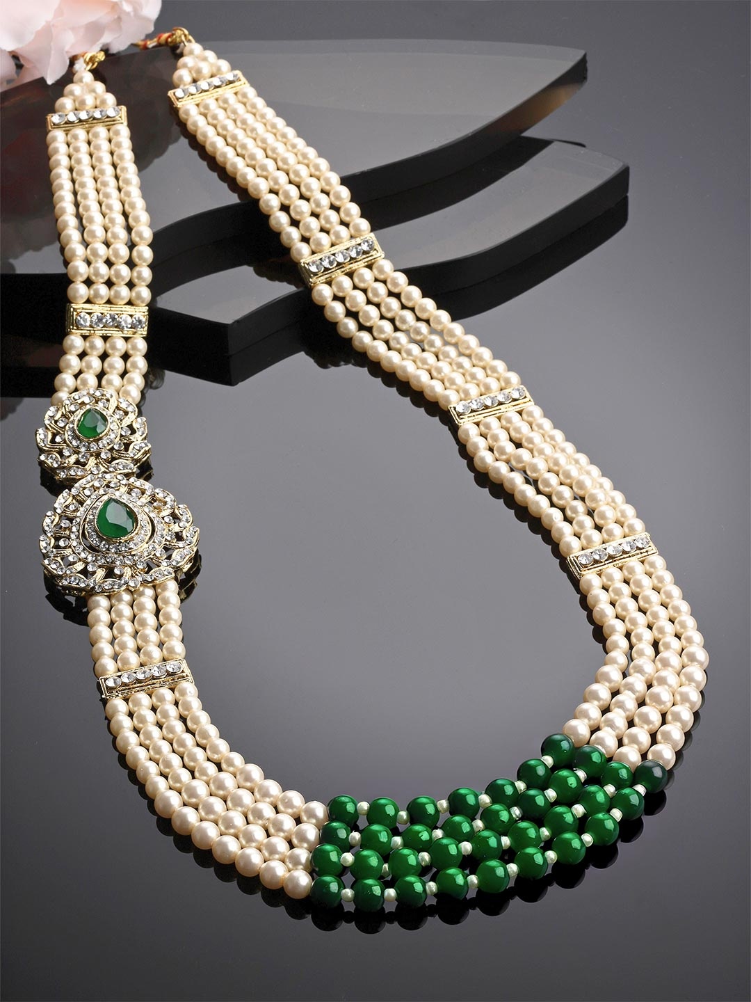 

Sanjog Men Brass Gold-Plated Layered Necklace, Off white