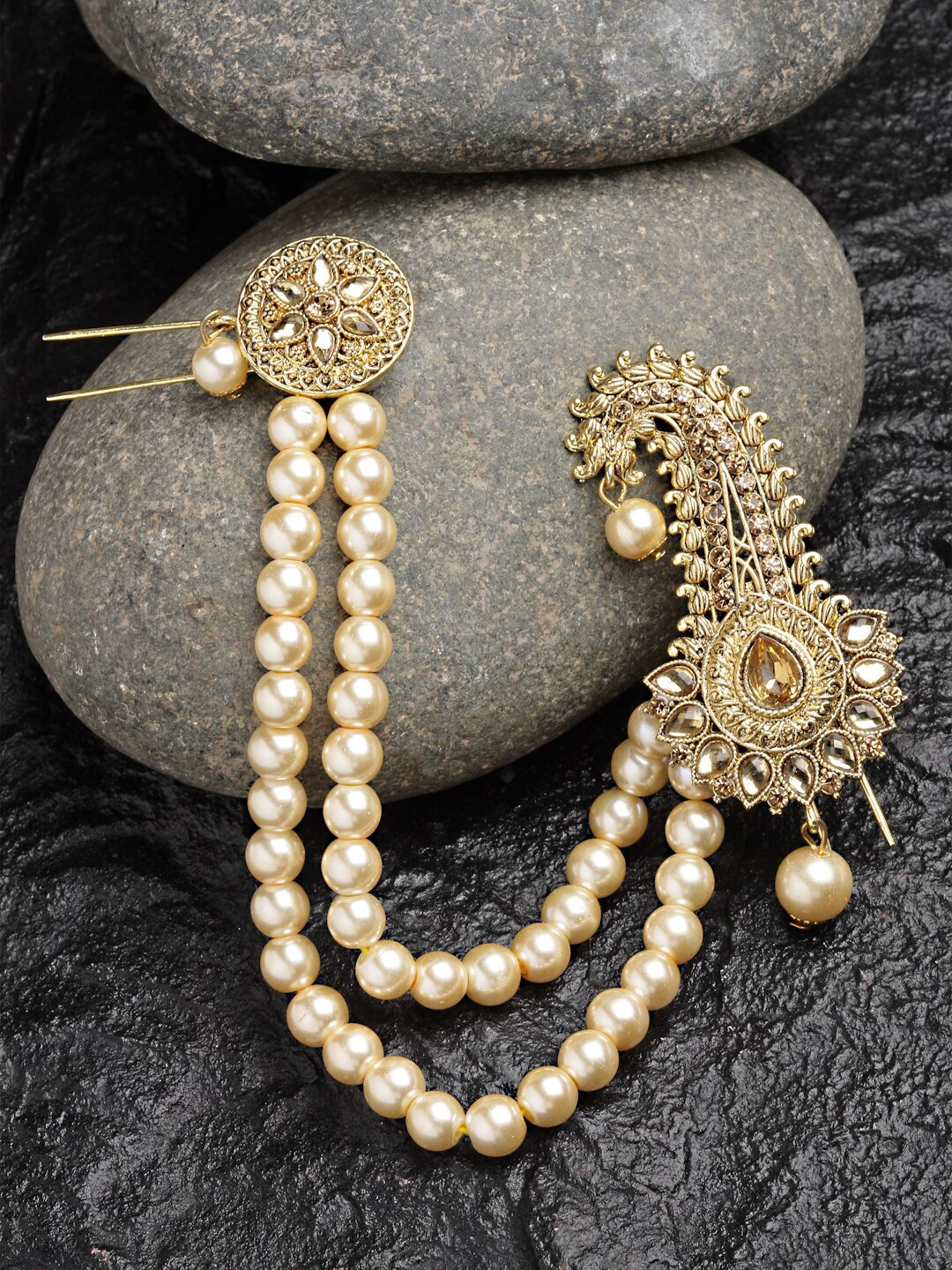 

Sanjog Men Stone-Studded & Beaded Safa Kalangi Brooch, White