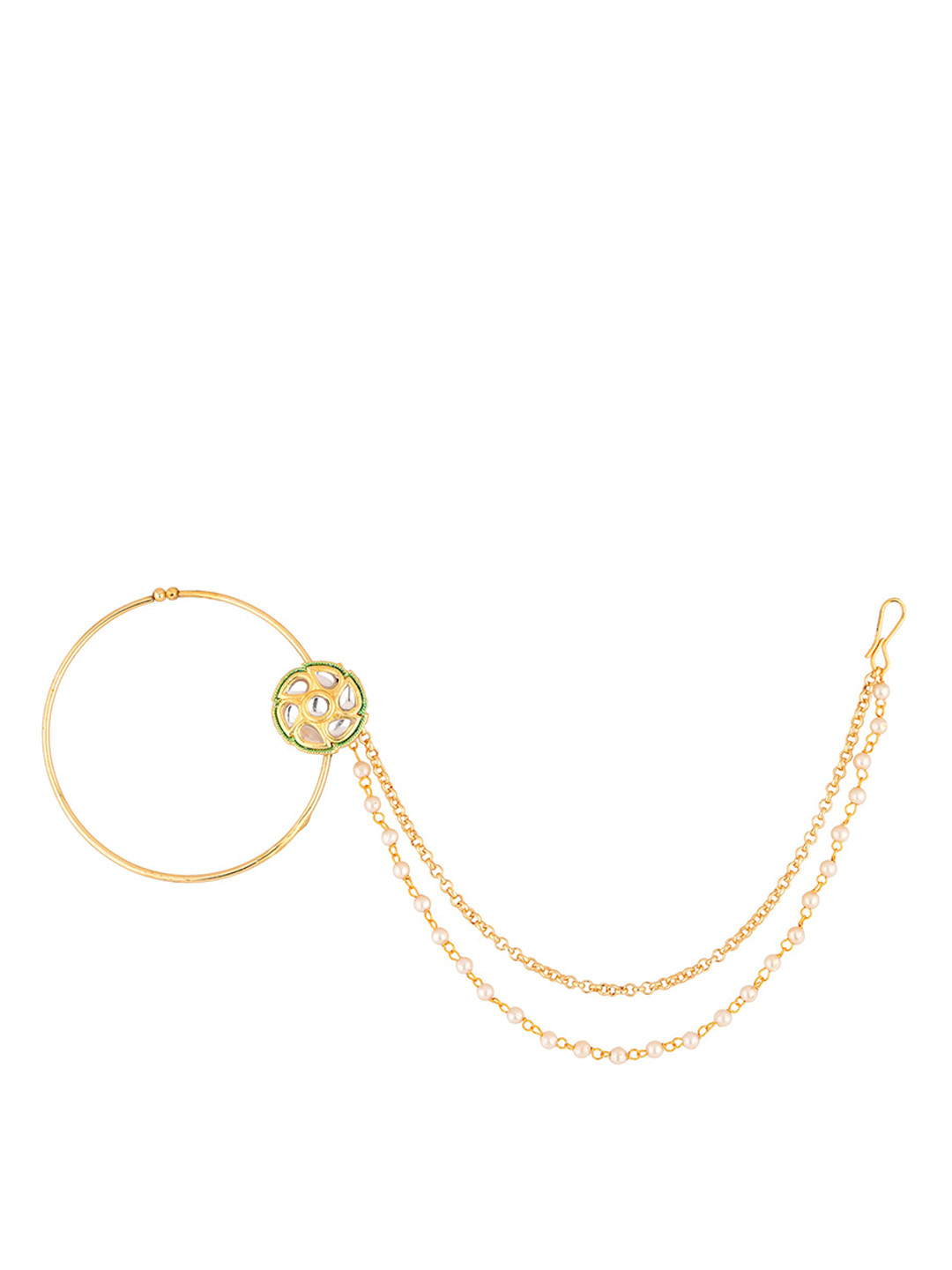 

Sanjog Gold-Plated & Kundan Studded Chain Nose Ring