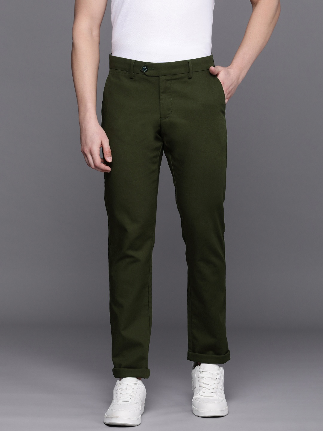 

Allen Solly Men Slim Fit Trousers, Olive
