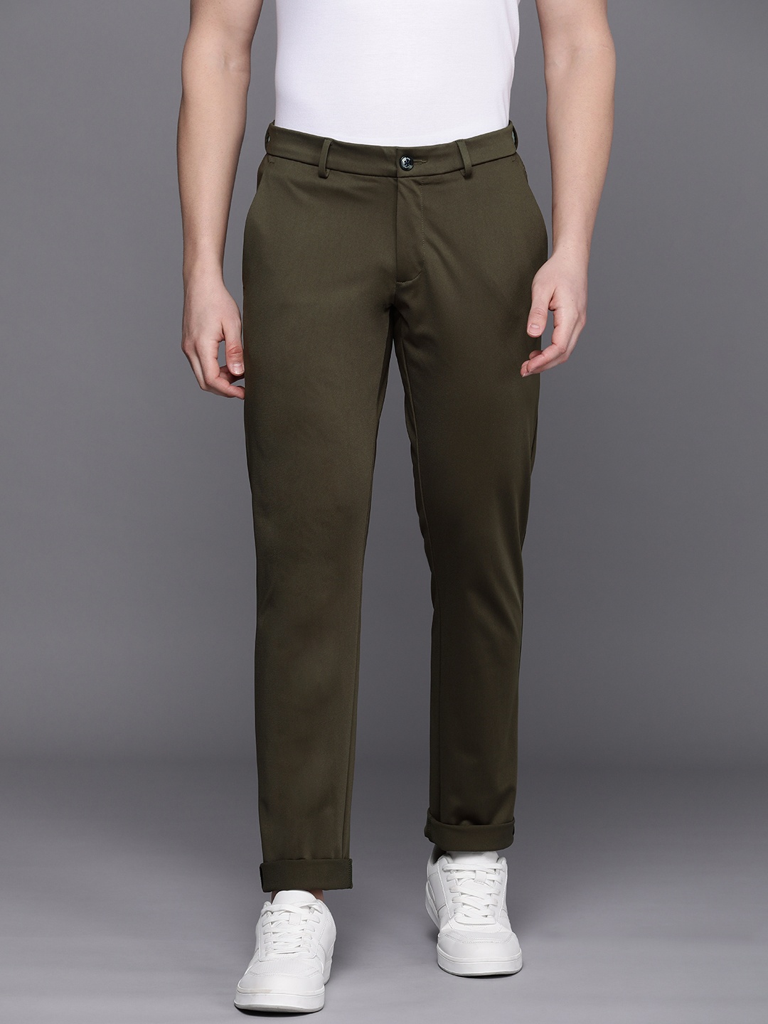 

Allen Solly Men Mid-Rise Slim Fit Trousers, Olive