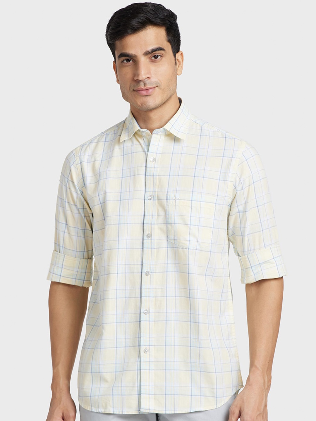 

ColorPlus Tailored Fit Tartan Checked Casual Cotton Shirt, Yellow