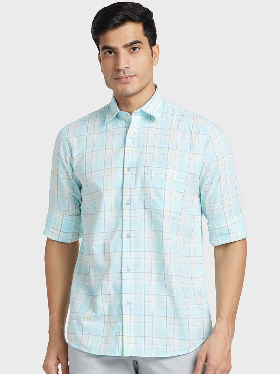 

ColorPlus Men Plus Size Tailored Fit Checked Casual Cotton Shirt, Turquoise blue
