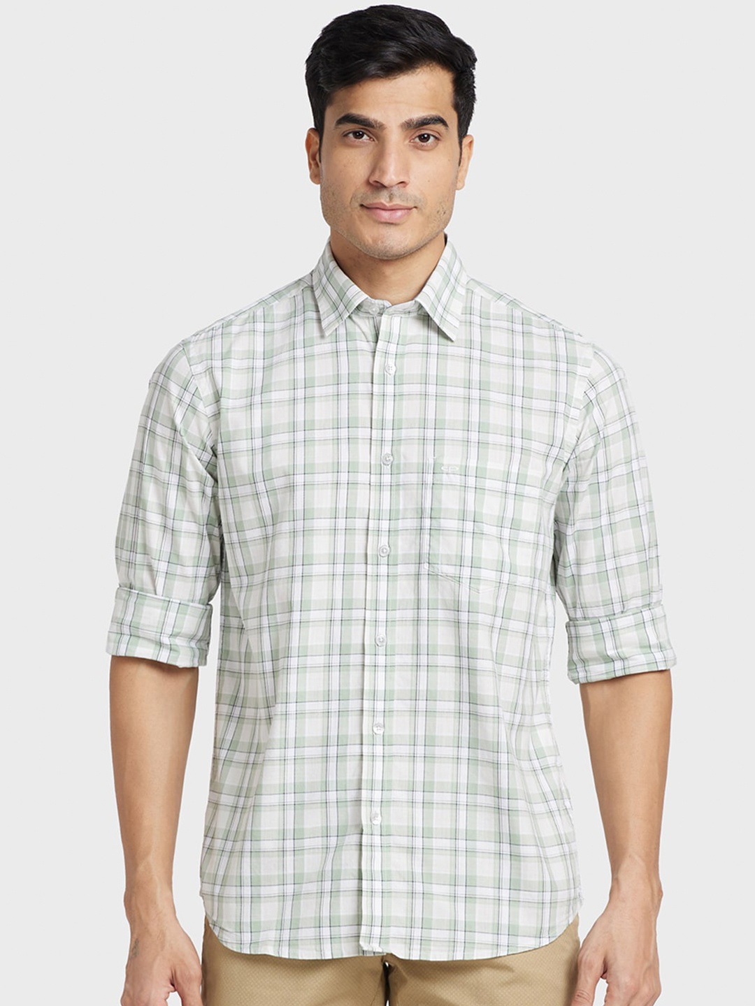 

ColorPlus Men Plus Size Tailored Fit Checked Casual Cotton Shirt, Green