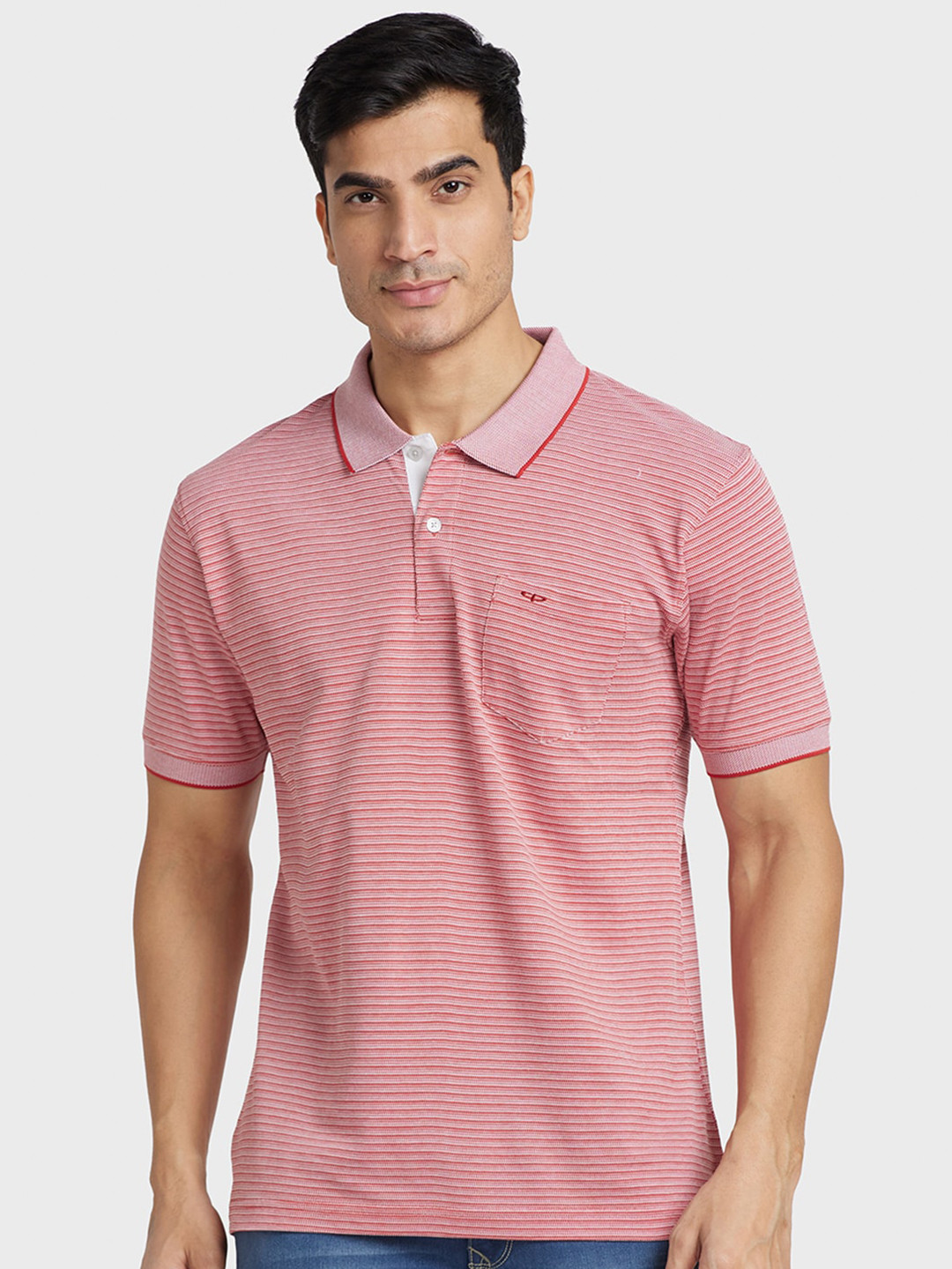 

ColorPlus Men Striped Polo Collar Cotton T-shirt, Orange