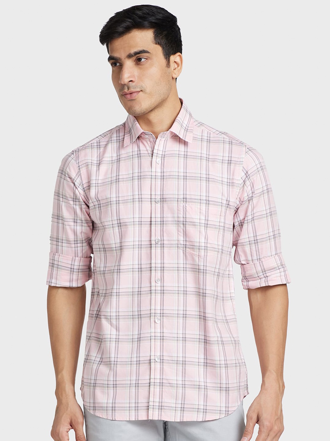 

ColorPlus Plus Size Checks Cotton Casual Shirt, Pink