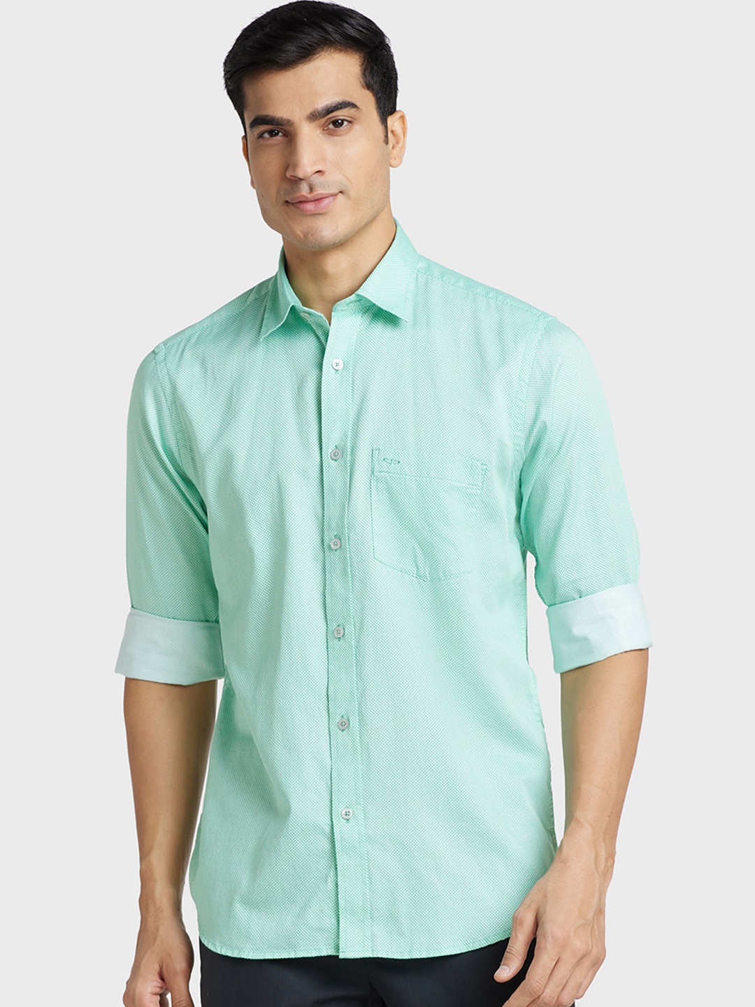 

ColorPlus Tailored Fit Spread Collar Casual Cotton Shirt, Green