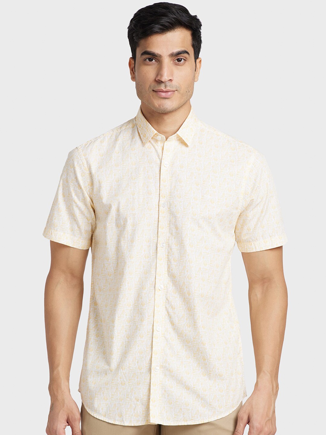 

ColorPlus Plus Size Tailored Fit Abstract Printed Casual Cotton Shirt, Yellow