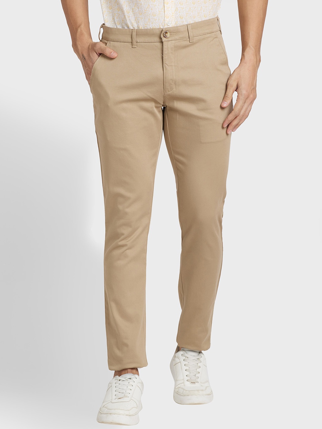 

ColorPlus Men Cotton Mid-Rise Regular Chinos Trousers, Beige