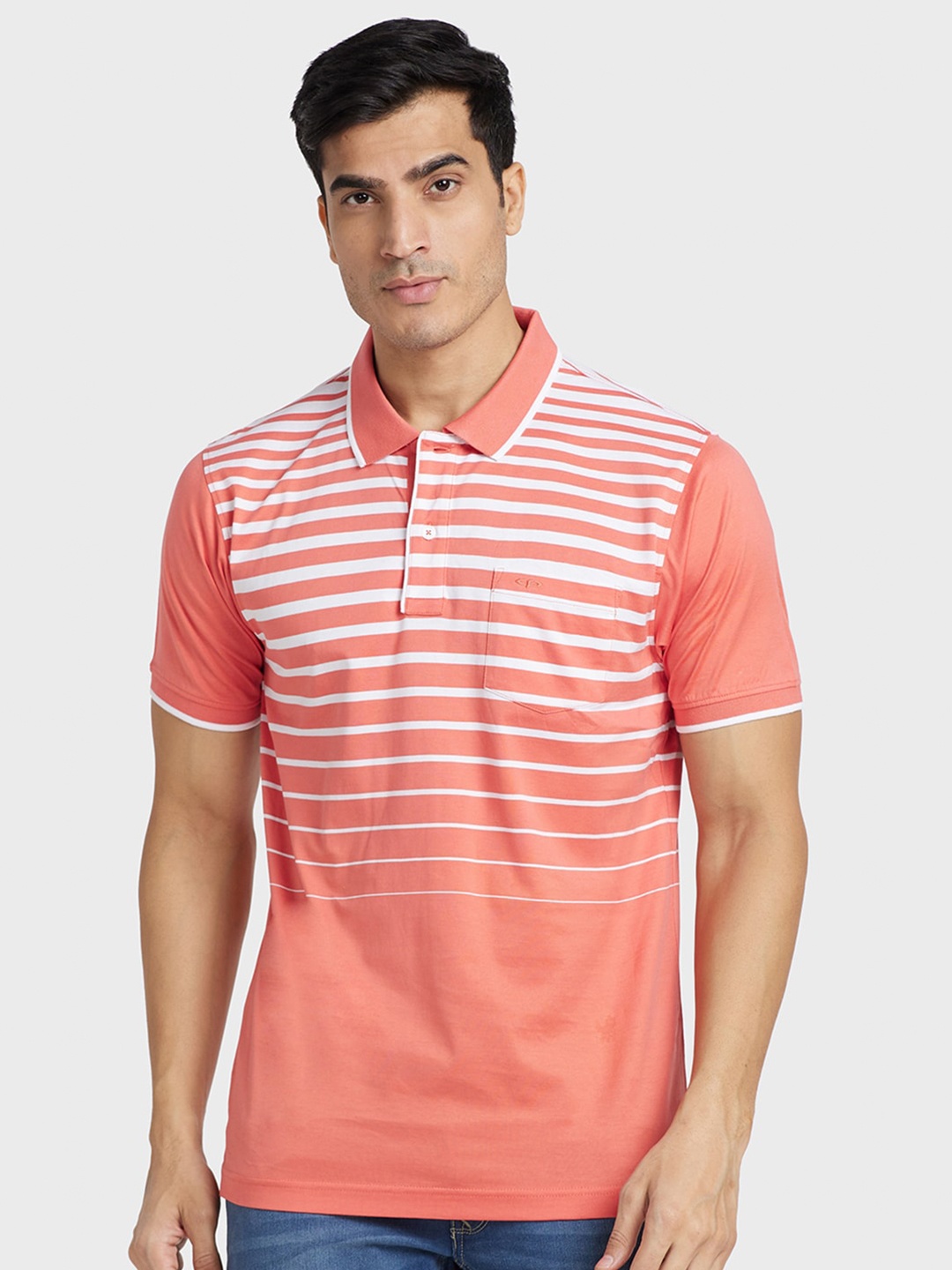 

ColorPlus Striped Polo Collar Cotton T-shirt, Peach