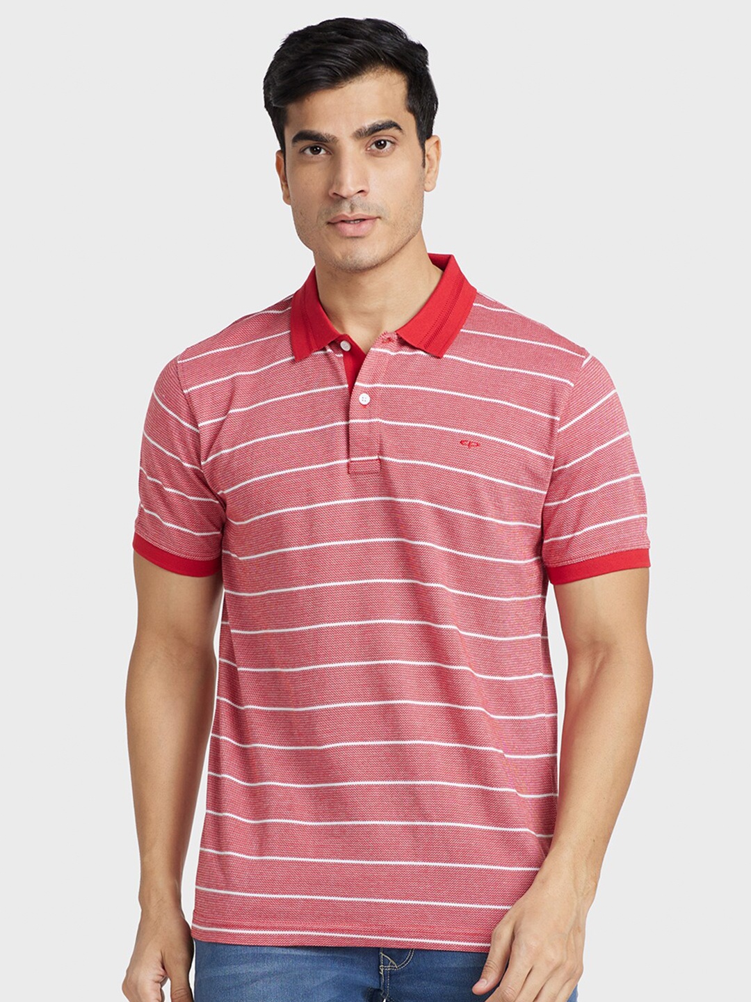 

ColorPlus Striped Polo Collar Cotton T-shirt, Red