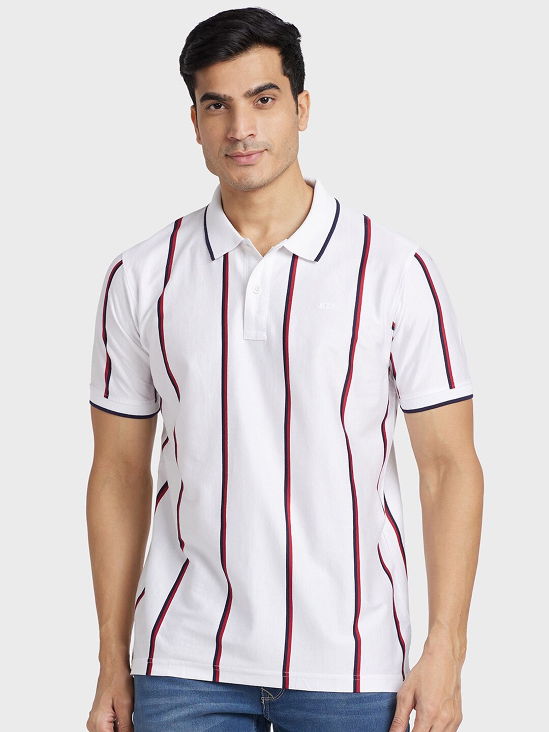 

ColorPlus Striped Polo Collar Coton T-shirt, White