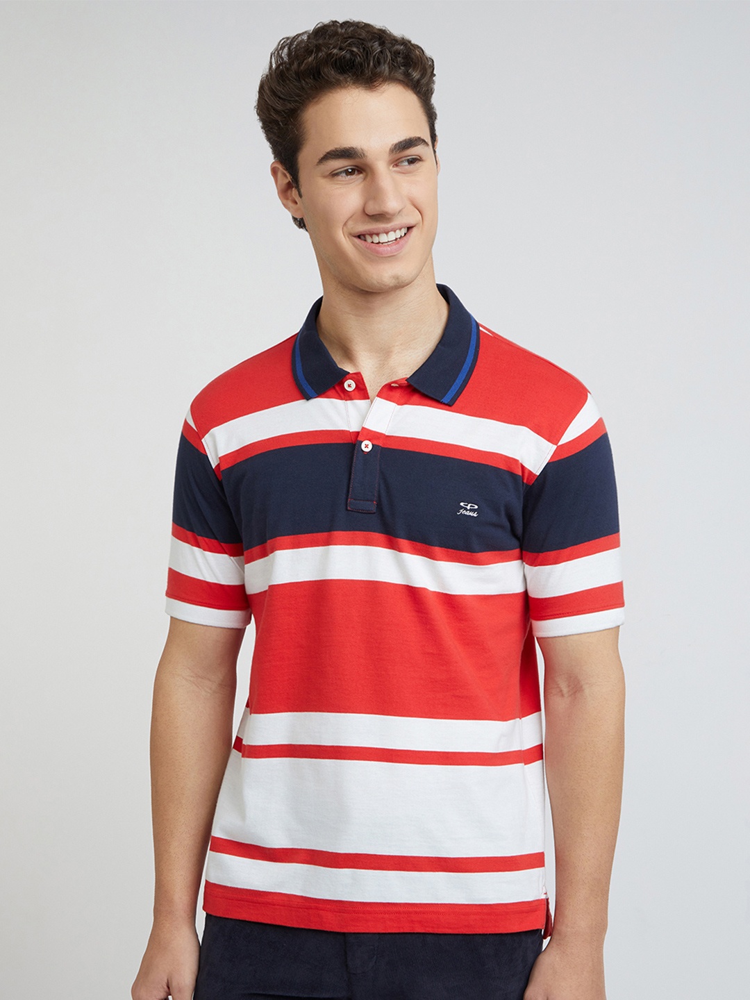 

ColorPlus Striped Polo Collar Cotton T-shirt, Red