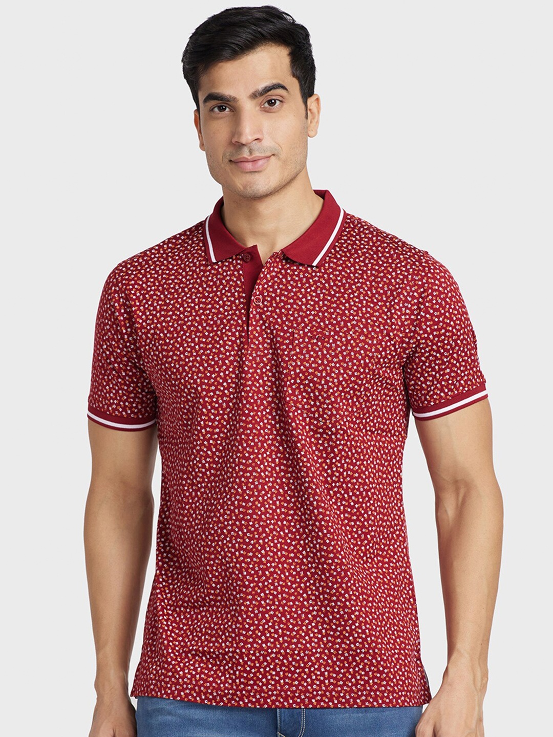 

ColorPlus Printed Polo Collar Cotton T-shirt, Red