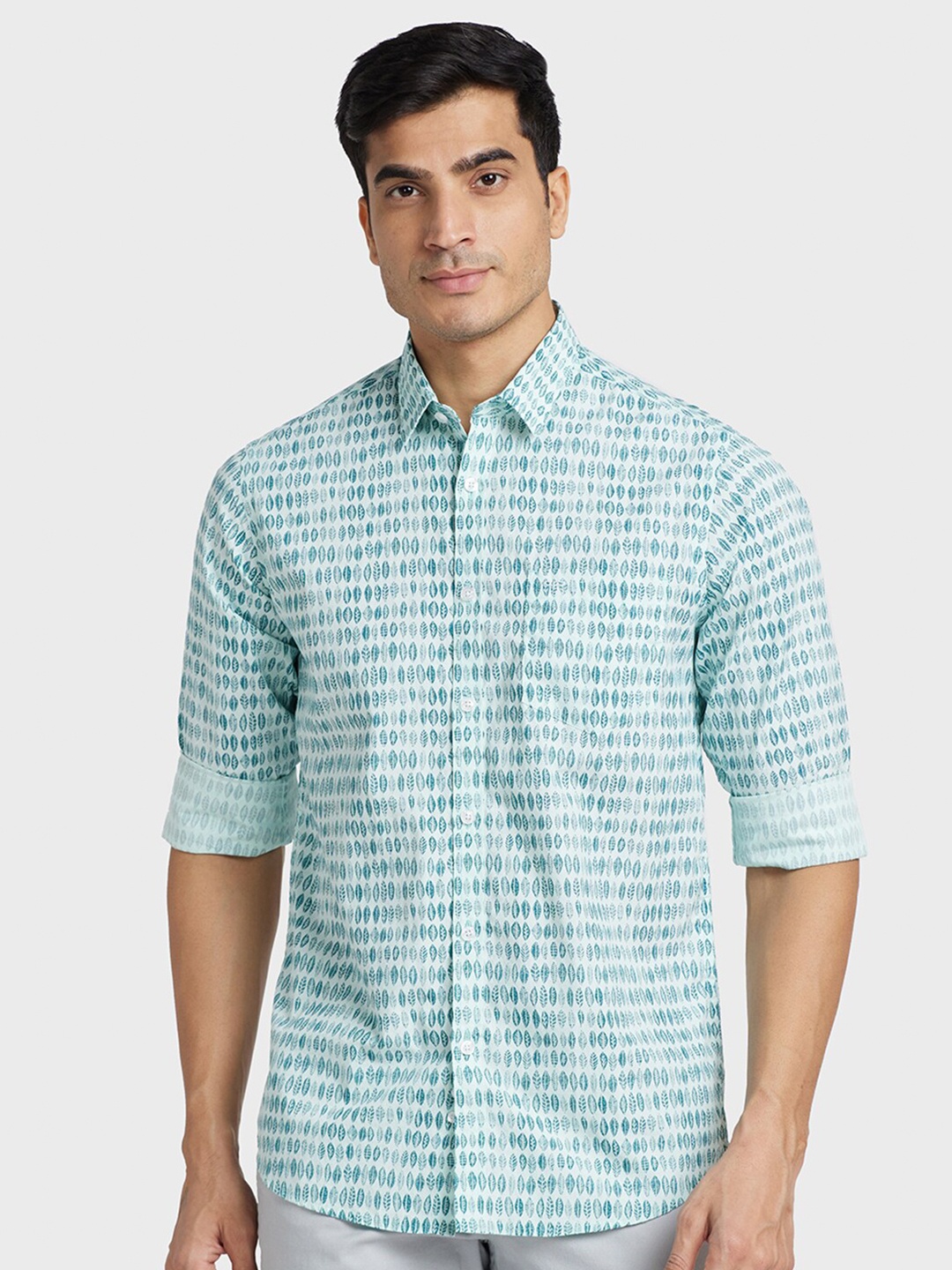 

ColorPlus Plus Size Abstract Printed Casual Cotton Shirt, Green