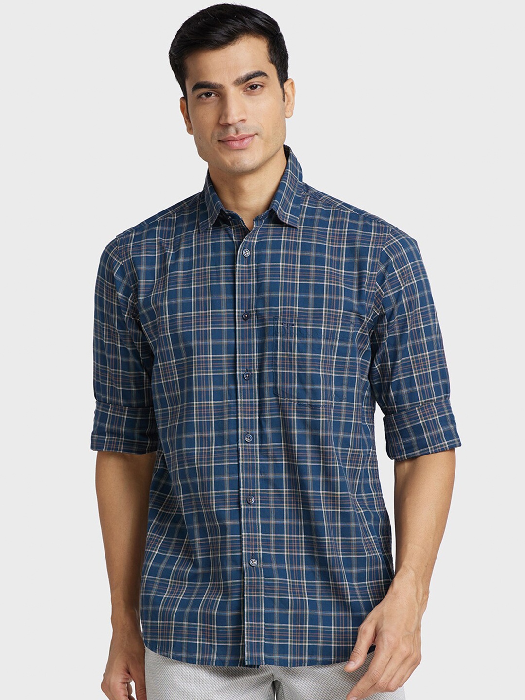 

ColorPlus Tailored Fit Tartan Checked Casual Cotton Shirt, Teal