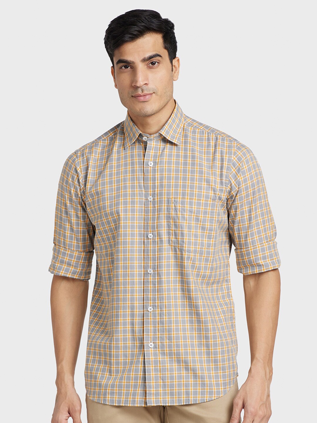 

ColorPlus Tailored Fit Tartan Checks Checked Cotton Casual Shirt, Grey