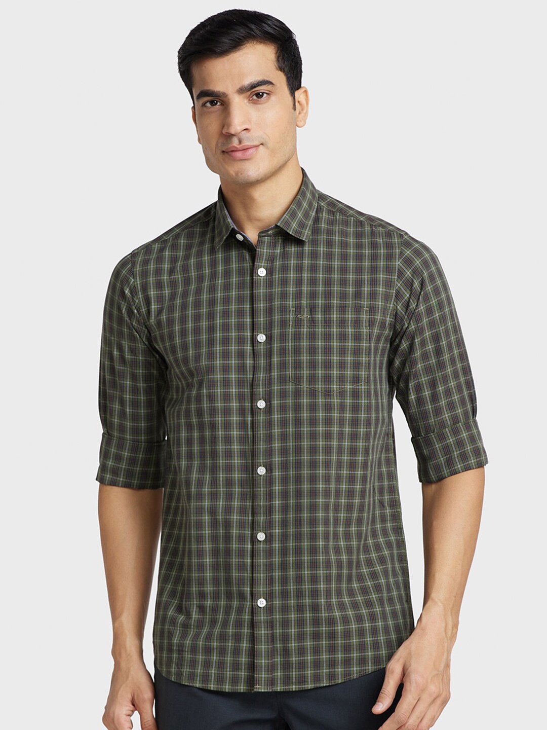 

ColorPlus Plus Size Spread Collar Tartan Checked Casual Shirt, Green