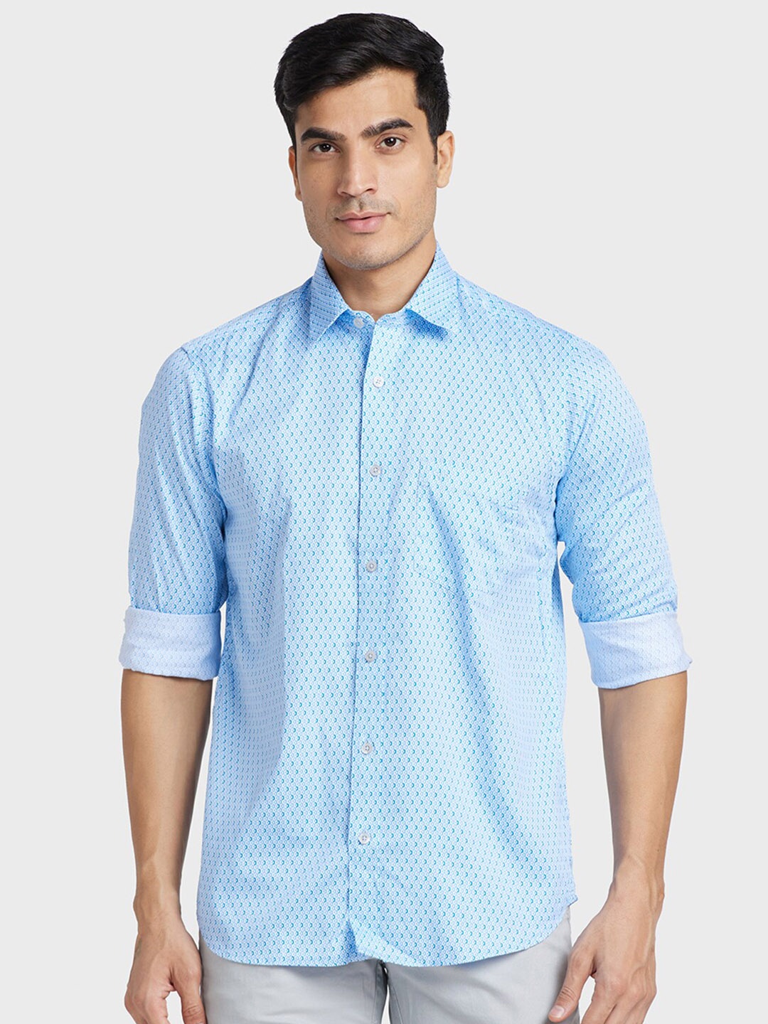 

ColorPlus Men Tailored Fit Printed Casual Cotton Shirt, Blue