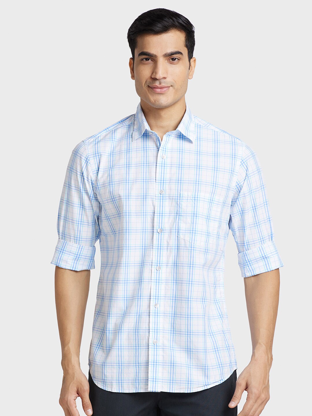 

ColorPlus Plus Size Tailored Fit Checked Cotton Casual Shirt, Blue