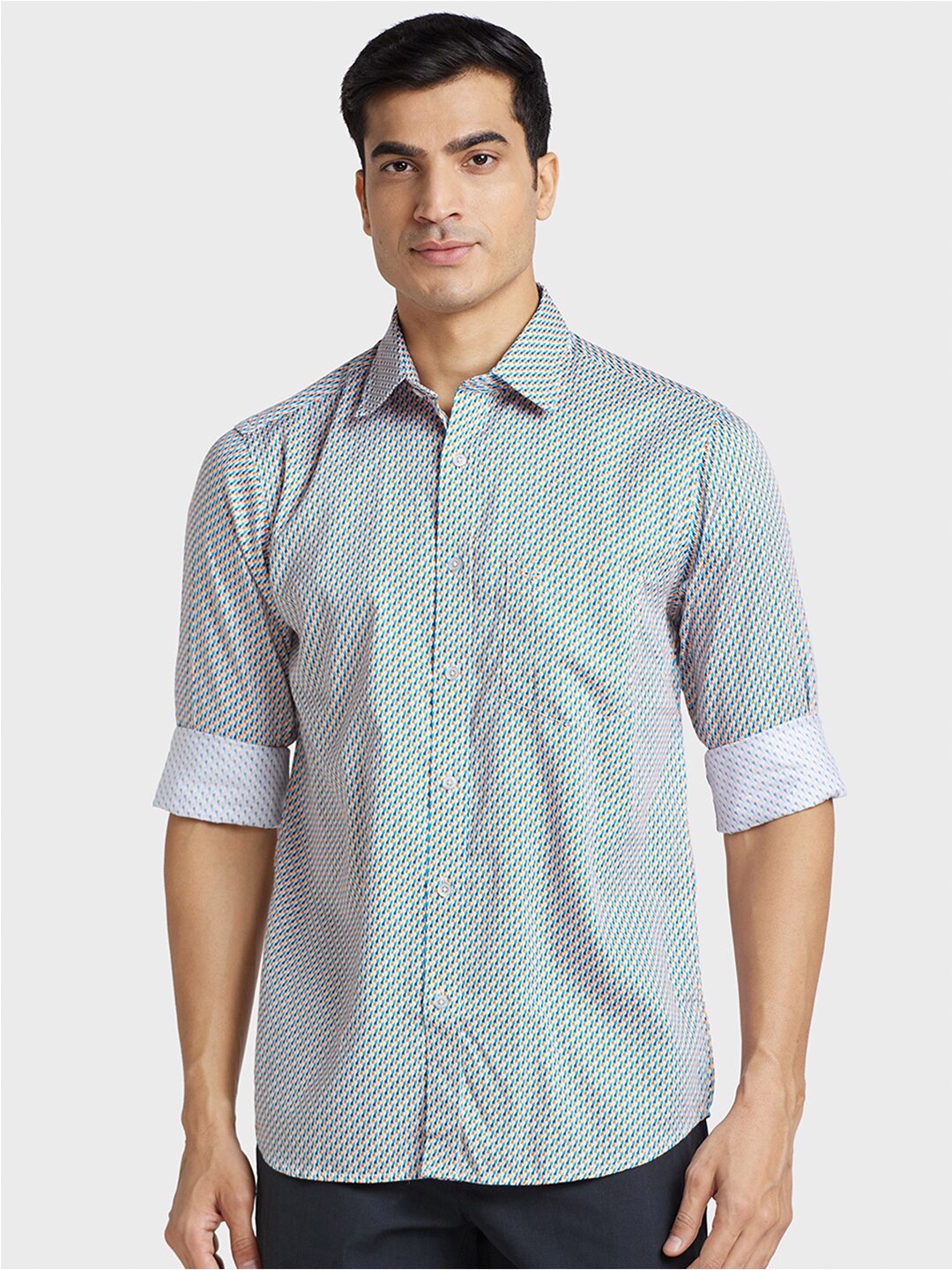 

ColorPlus Tailored Fit Micro Ditsy Printed Casual Cotton Shirt, Blue