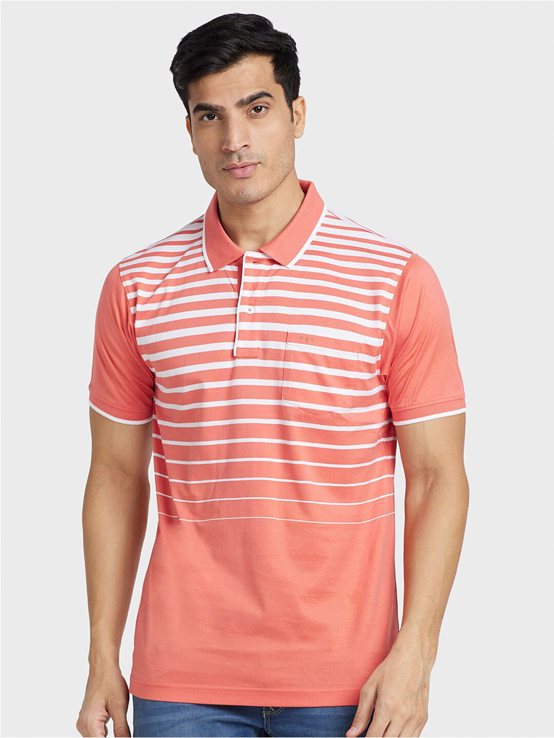

ColorPlus Striped Polo Collar Cotton T-shirt, Red