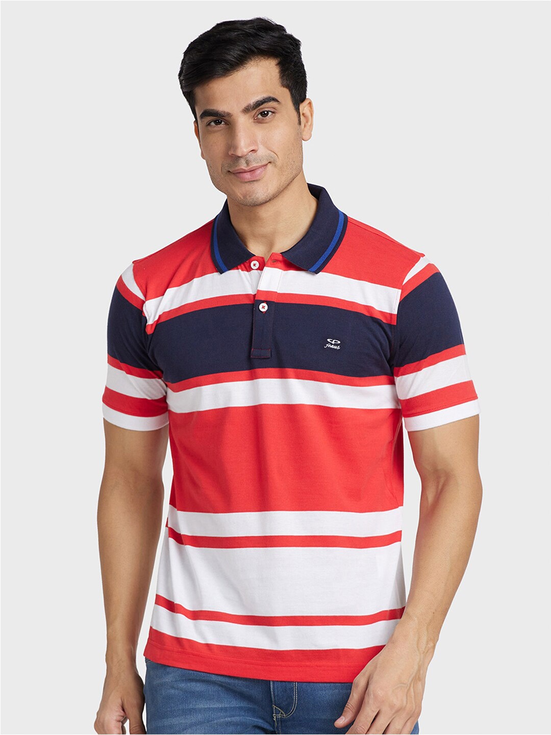 

ColorPlus Striped Polo Collar T-shirt, Red