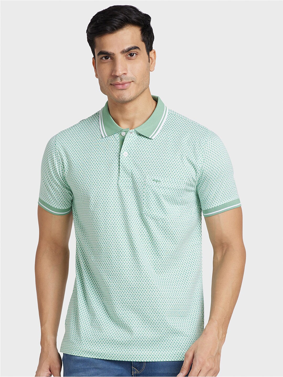 

ColorPlus Men Printed Polo Collar Cotton T-shirt, Green