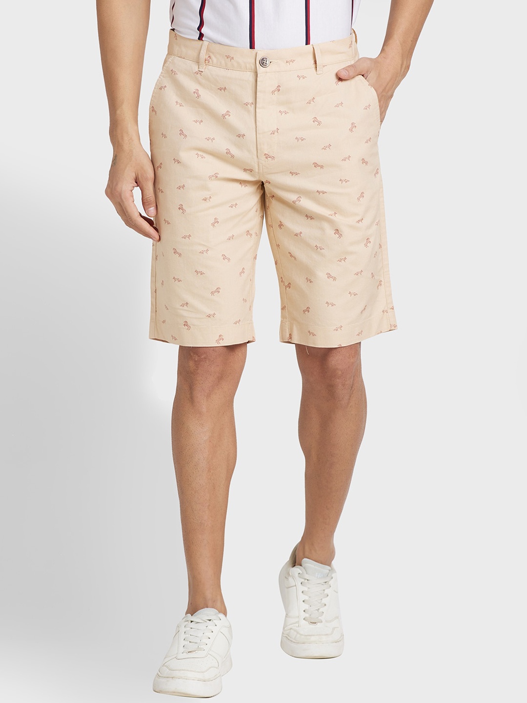 

ColorPlus Men Printed Cotton Regular Fit Mid-Rise Shorts, Beige