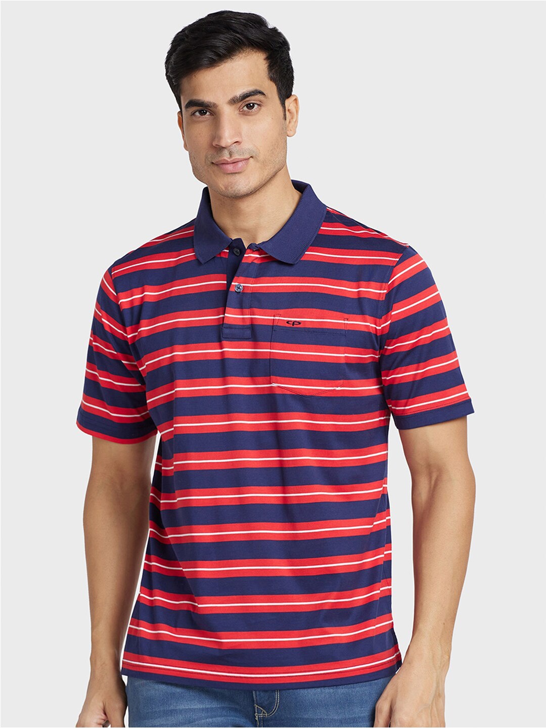 

ColorPlus Striped Polo Collar Cotton T-shirt, Red