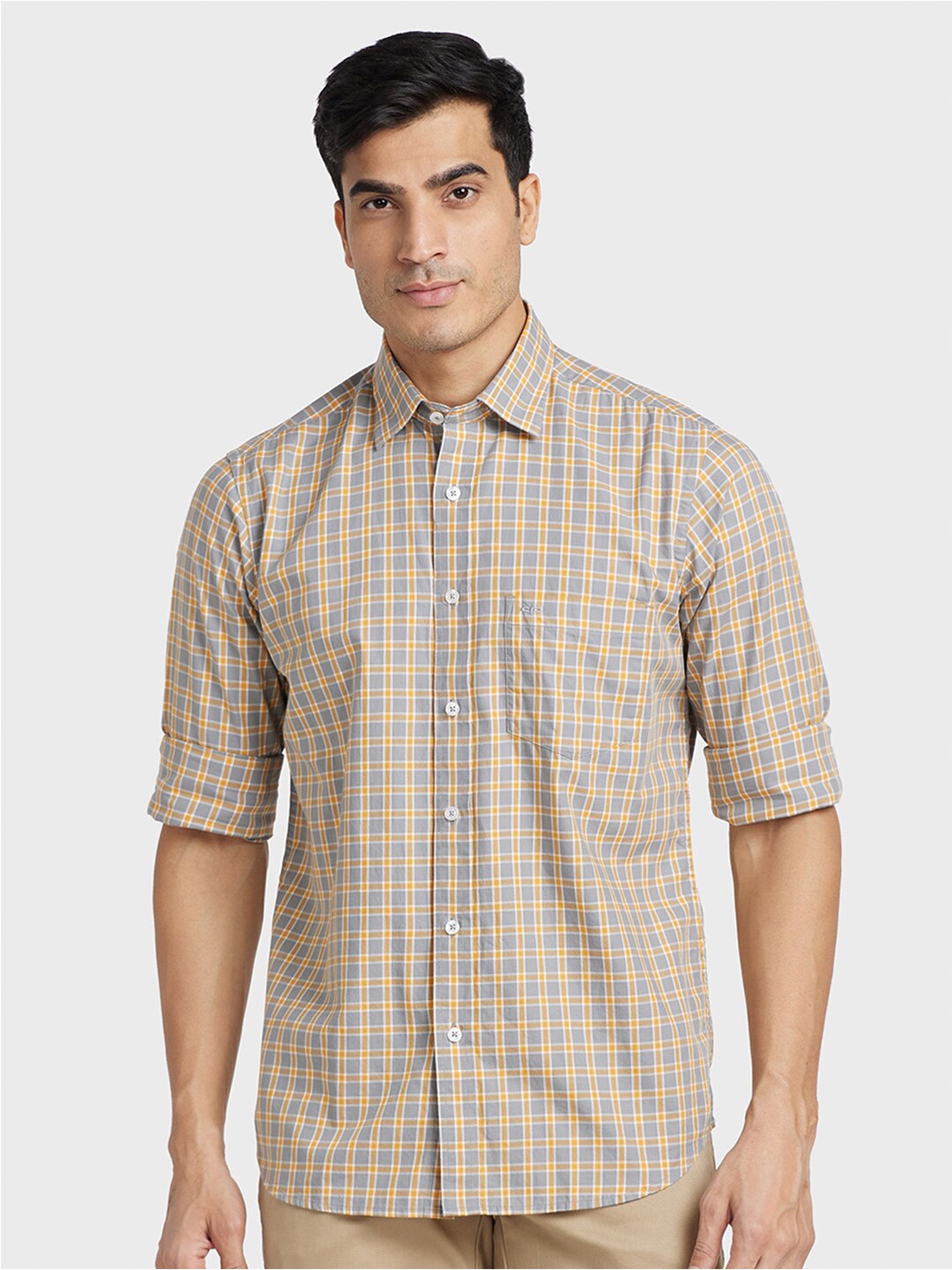 

ColorPlus Men Tailored Fit Tartan Checked Casual Cotton Shirt, Grey
