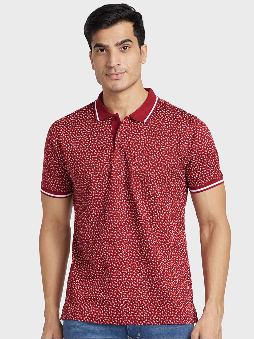 

ColorPlus Conversational Printed Polo Collar Cotton T-shirt, Red