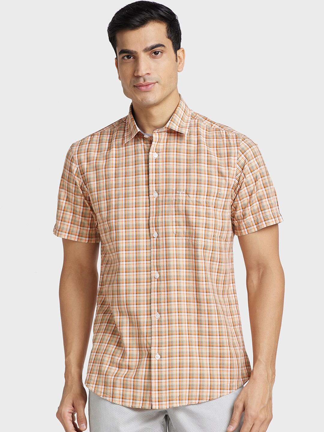 

ColorPlus Tailored Fit Tartan Checks Checked Casual Shirt, Orange