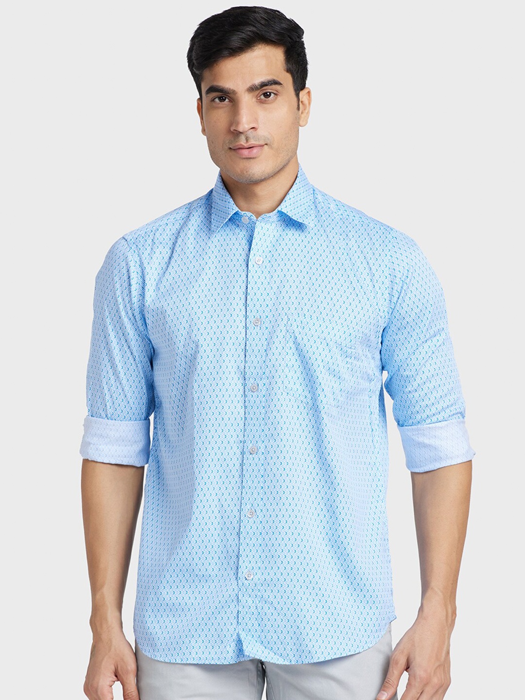 

ColorPlus Plus Size Tailored Fit Micro Ditsy Printed Cotton Casual Shirt, Blue