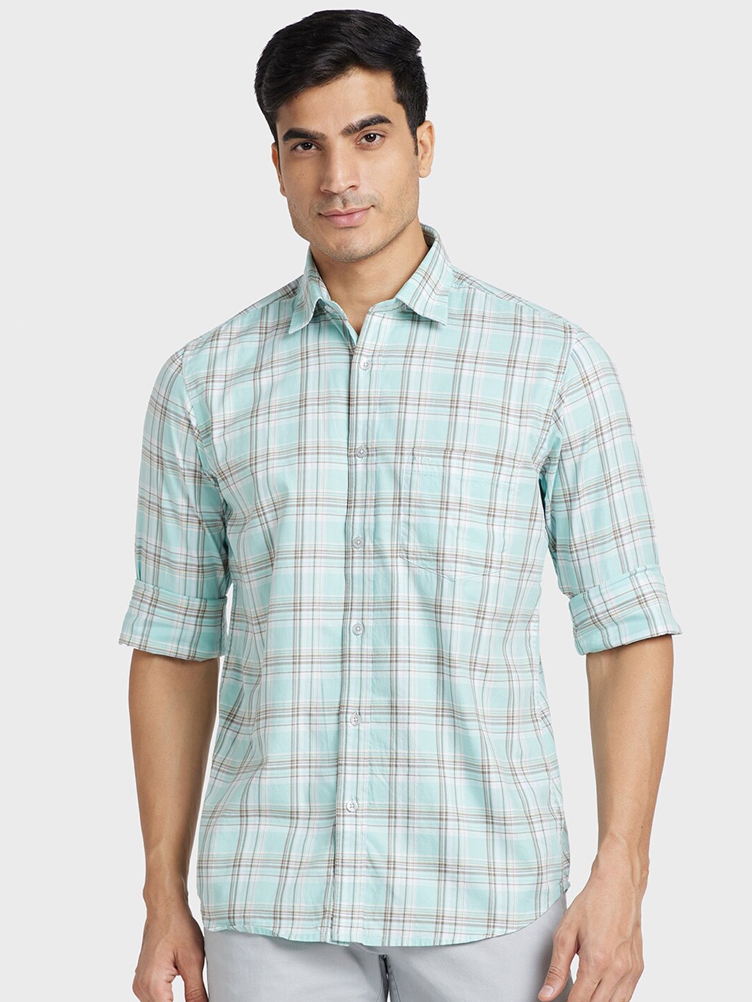 

ColorPlus Tailored Fit Tartan Checks Checked Cotton Casual Shirt, Blue