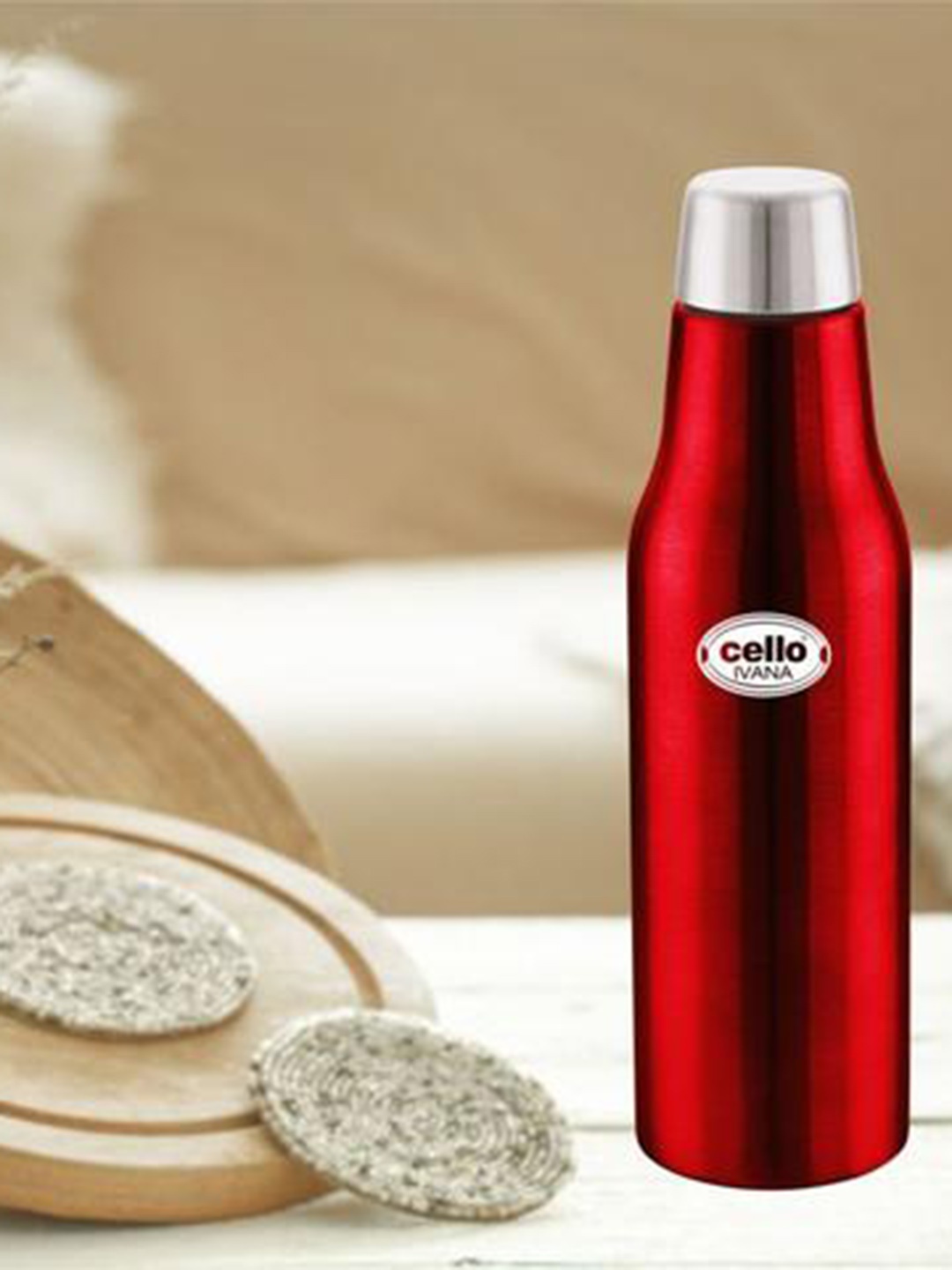 

Cello Ivana Red Double Walled Stainless Steel Vacusteel Water Flask-750ml