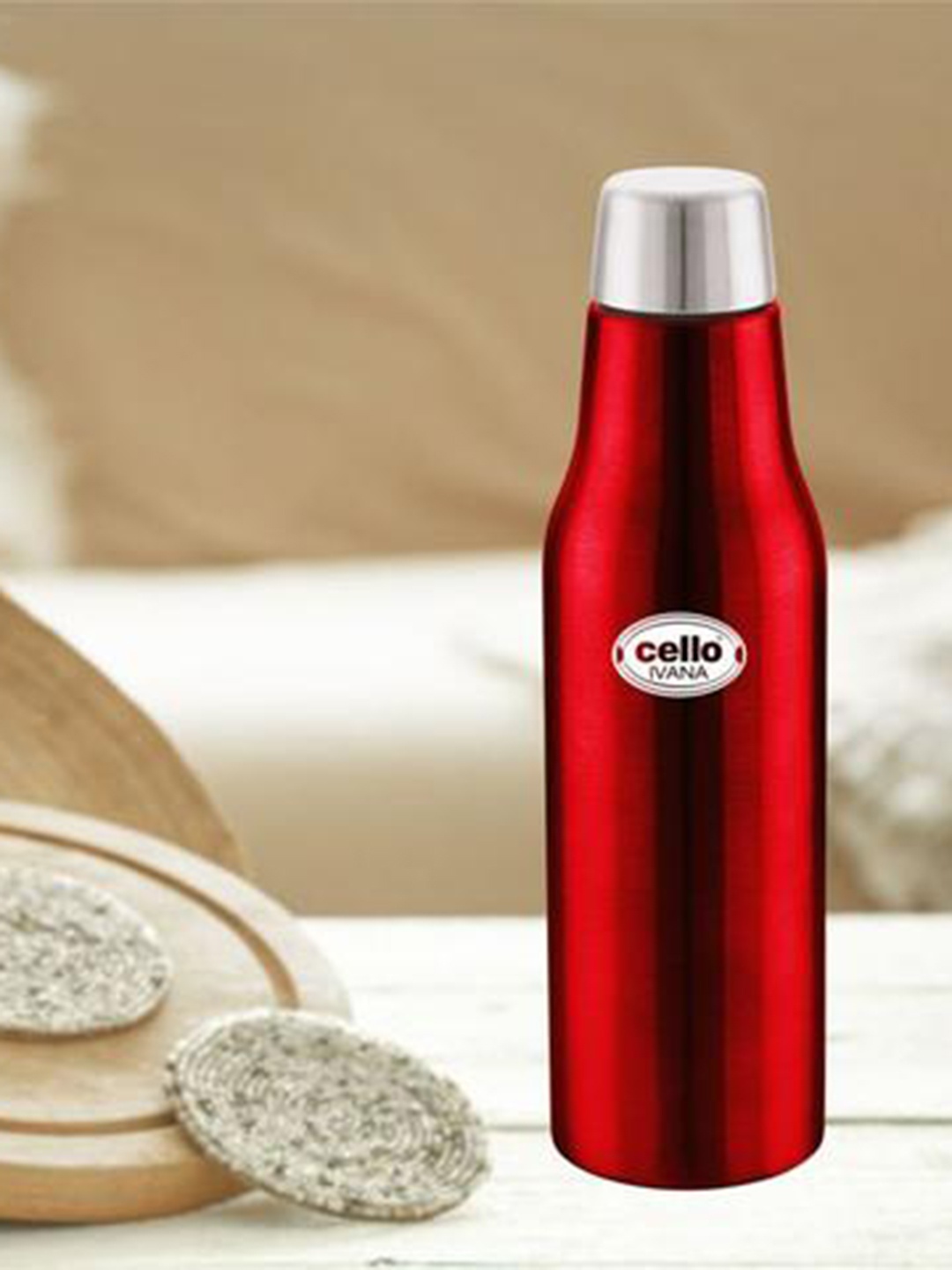 

Cello Ivana Red Stainless Steel Double Walled Vacusteel Water Flask-500 ml