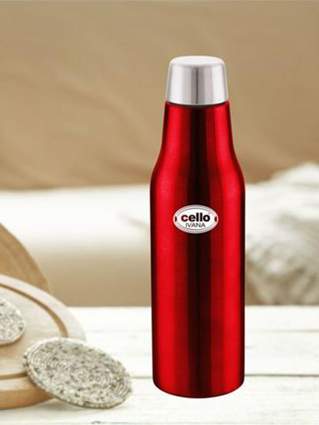 

Cello Ivana Red Stainless Steel Double Walled Vacusteel Water Bottle-900 ml