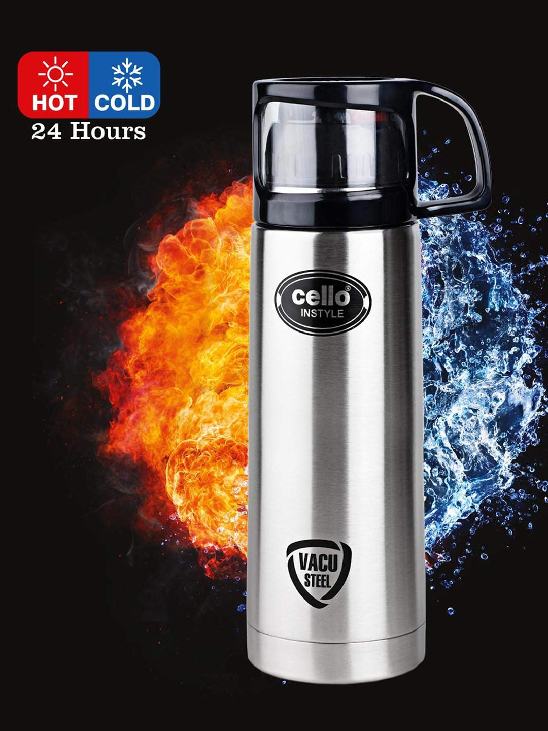

Cello Instyle Black Stainless Steel Double Walled Vacusteel Water Flask-500ml