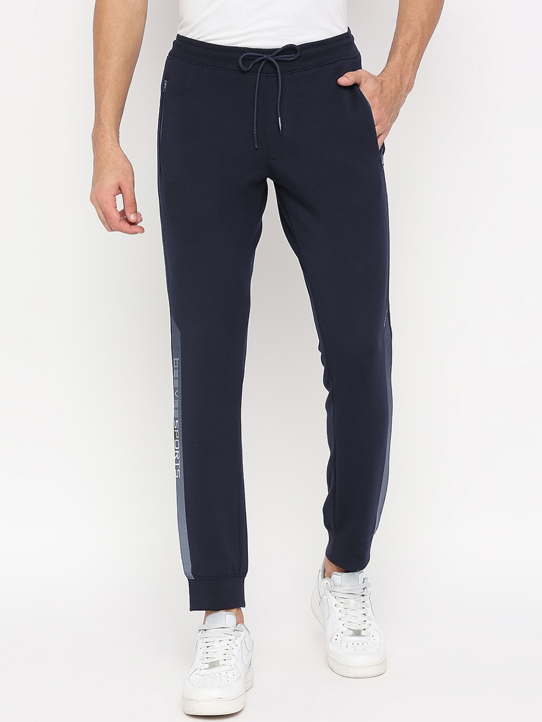 

beevee Men 4-Way Athleisure Wear Cotton Elasticated Joggers, Navy blue
