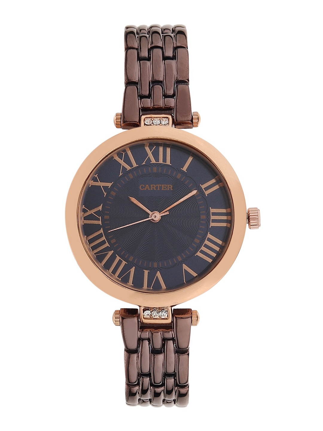 

Sandy D Carter Women Brass Dial & Toned Bracelet Style Straps Analogue Watch, Black
