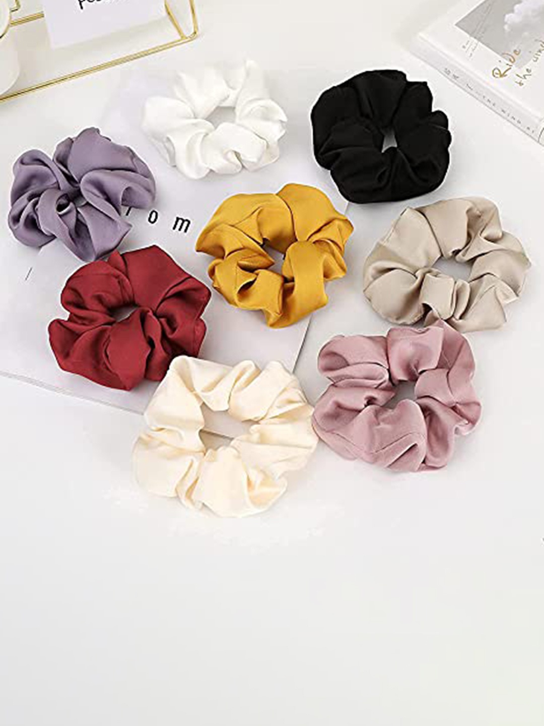 

CHANDERKASH Set Of 8 Silk Hair Scrunchies, White
