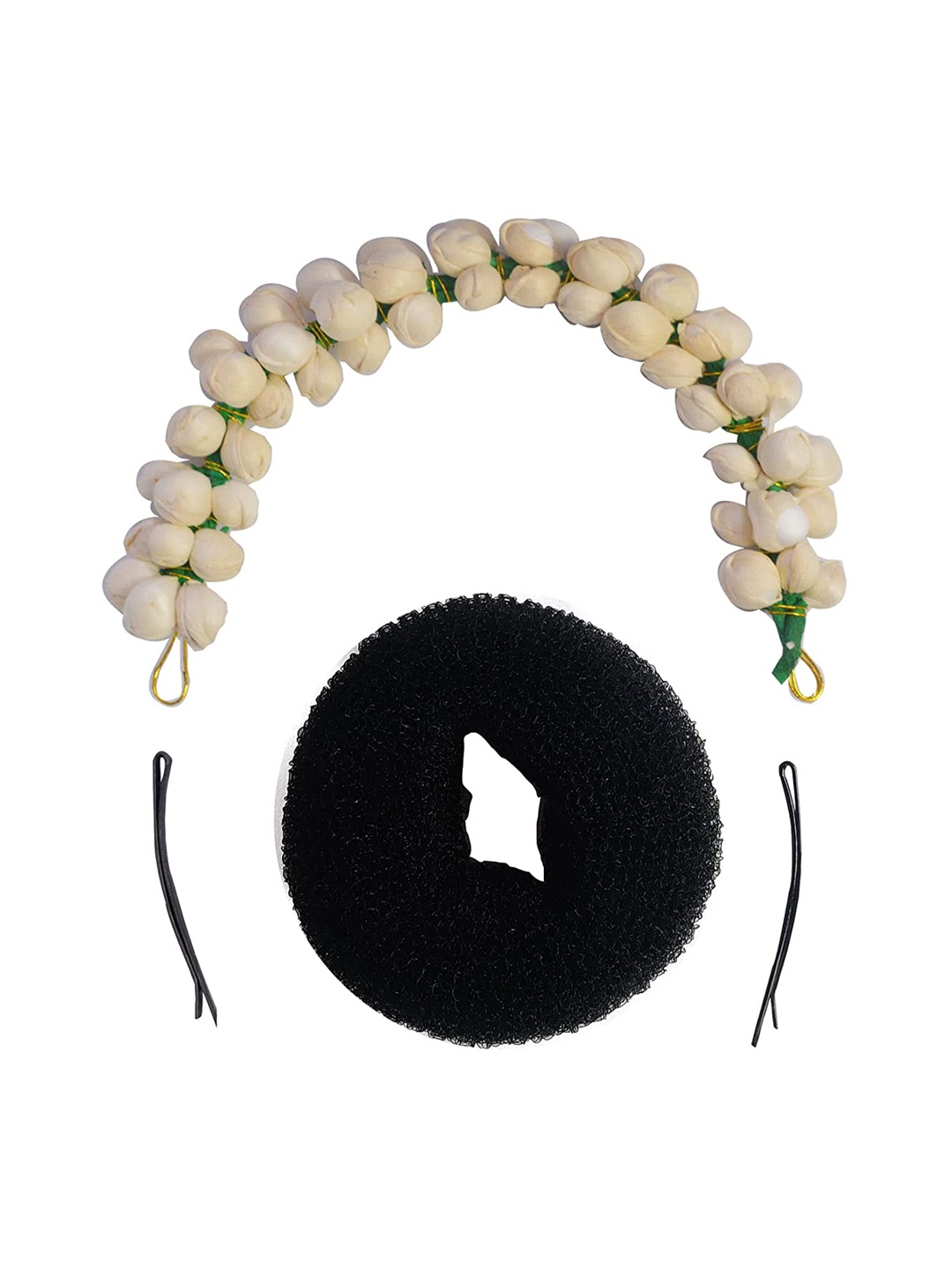 

CHANDERKASH Set of 3 Hair Accessory Mogra Gajra bob pin Donut, White