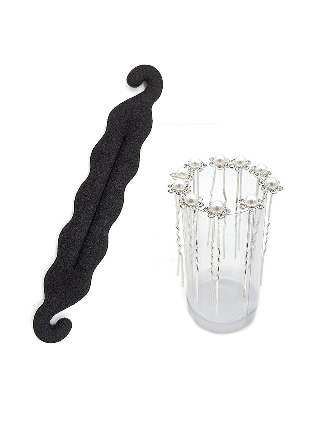 

CHANDERKASH Set of 11 Hair Bun Maker With Stone Studded Bun Pins, White