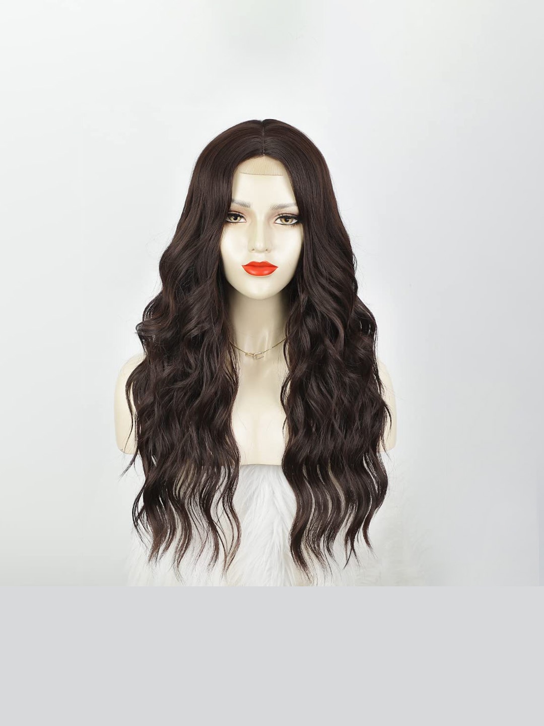 

CHANDERKASH Nylon Long Curly Full Head Wig - Natural Brown