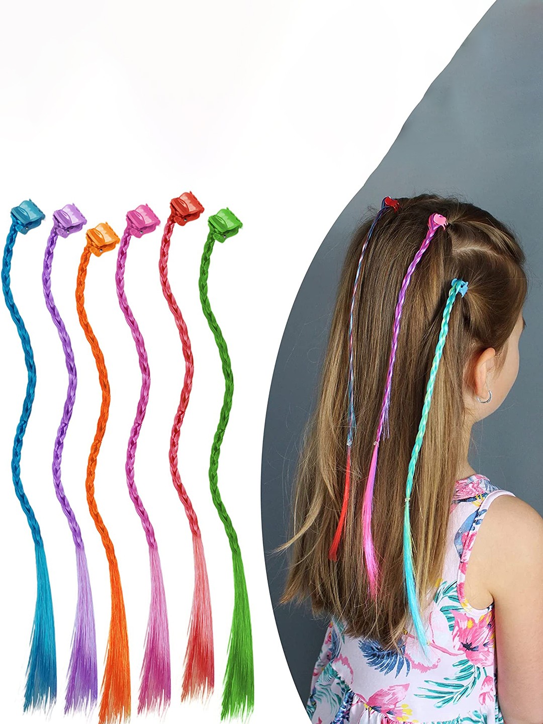 

CHANDERKASH Set Of 6 Coloured Synthetic Hair Extensions, Multi